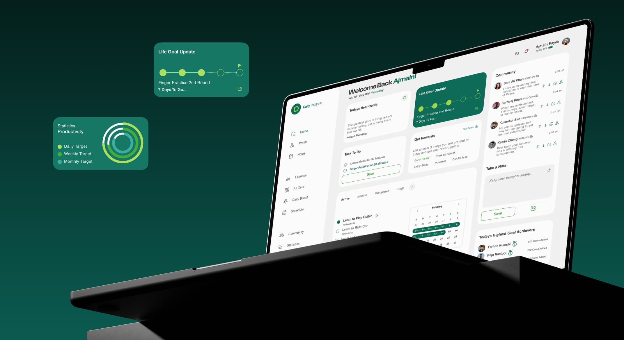 Dashboard interface showing revenue charts, expense summaries, and real-time account balances.