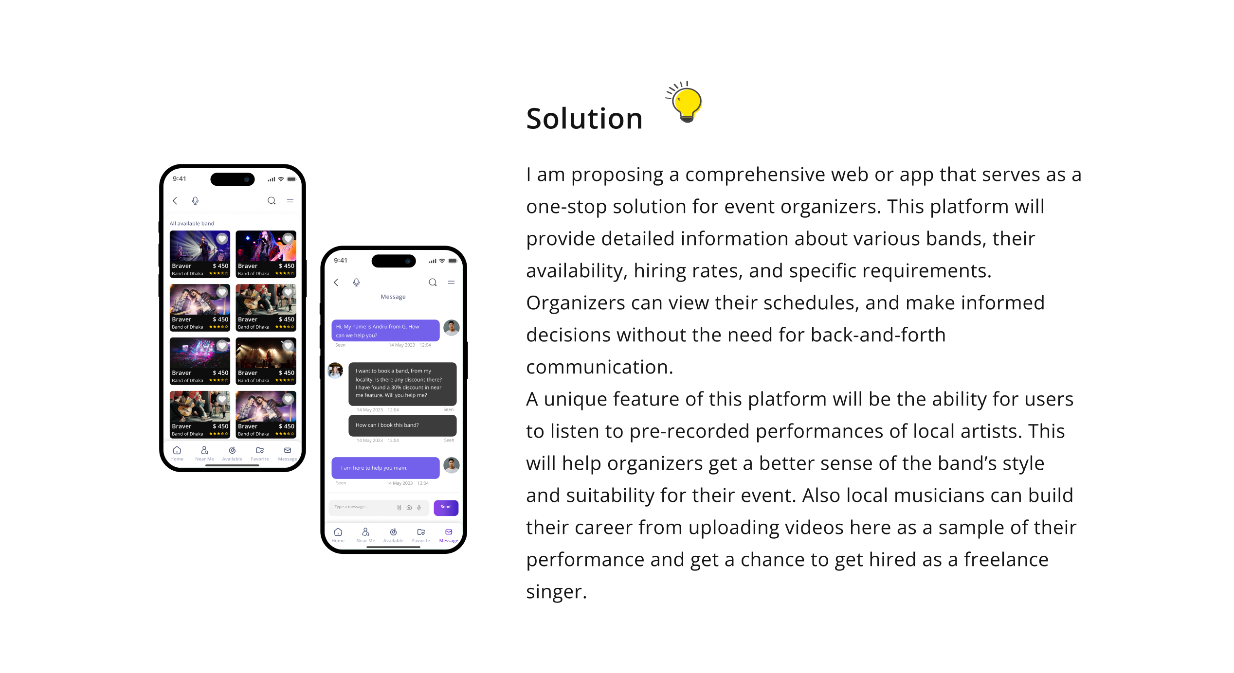 Solution for musician booking app case study