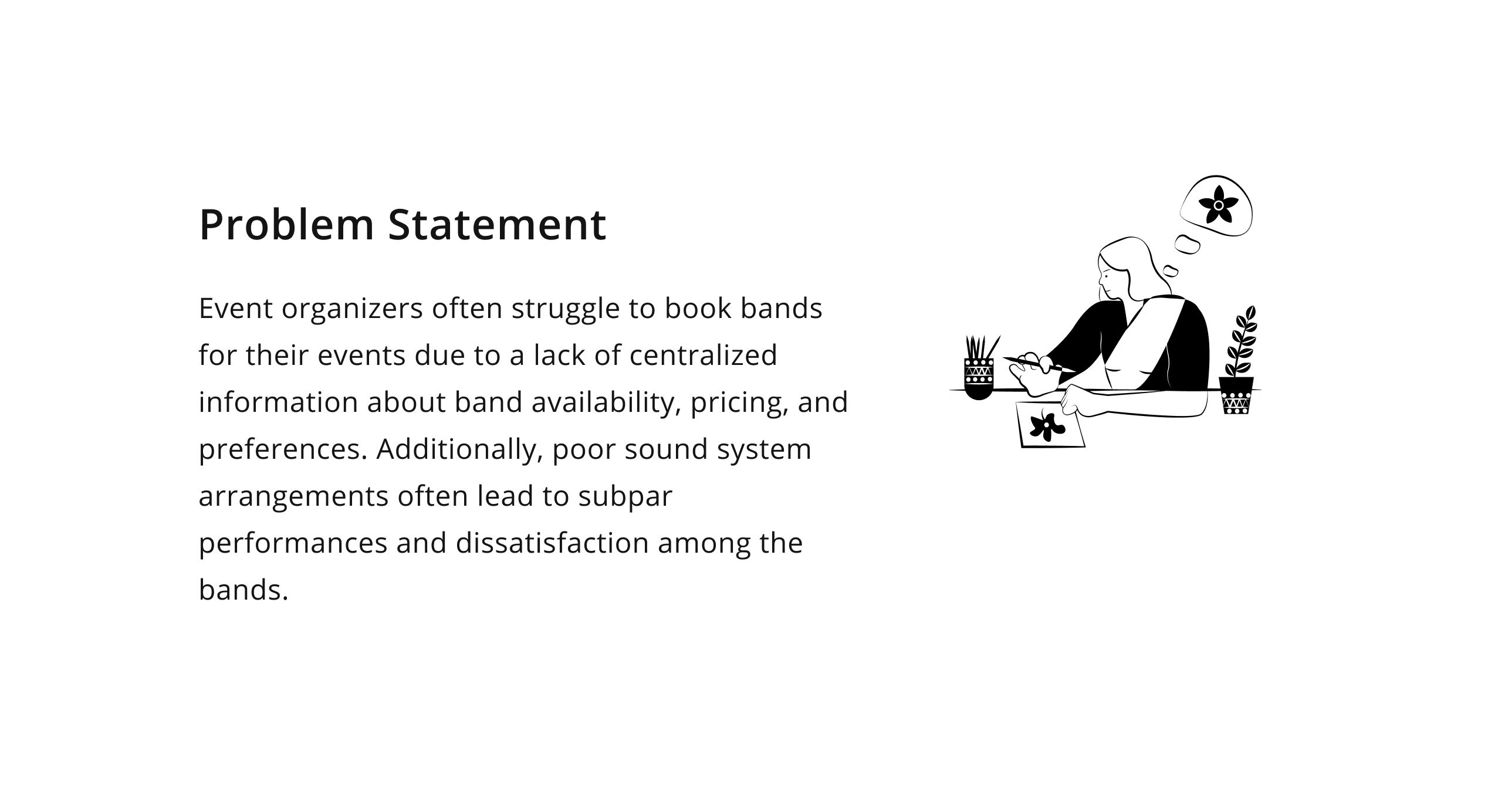Problem statement illustration for musician booking app case study